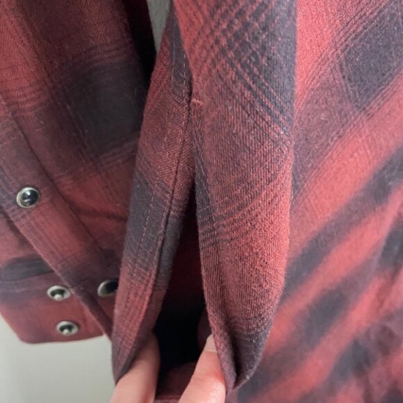 All Saints Kayla Plaid Shirt Dress Womens Size 2 Flannel Cotton Draped Burgundy - Picture 9 of 10